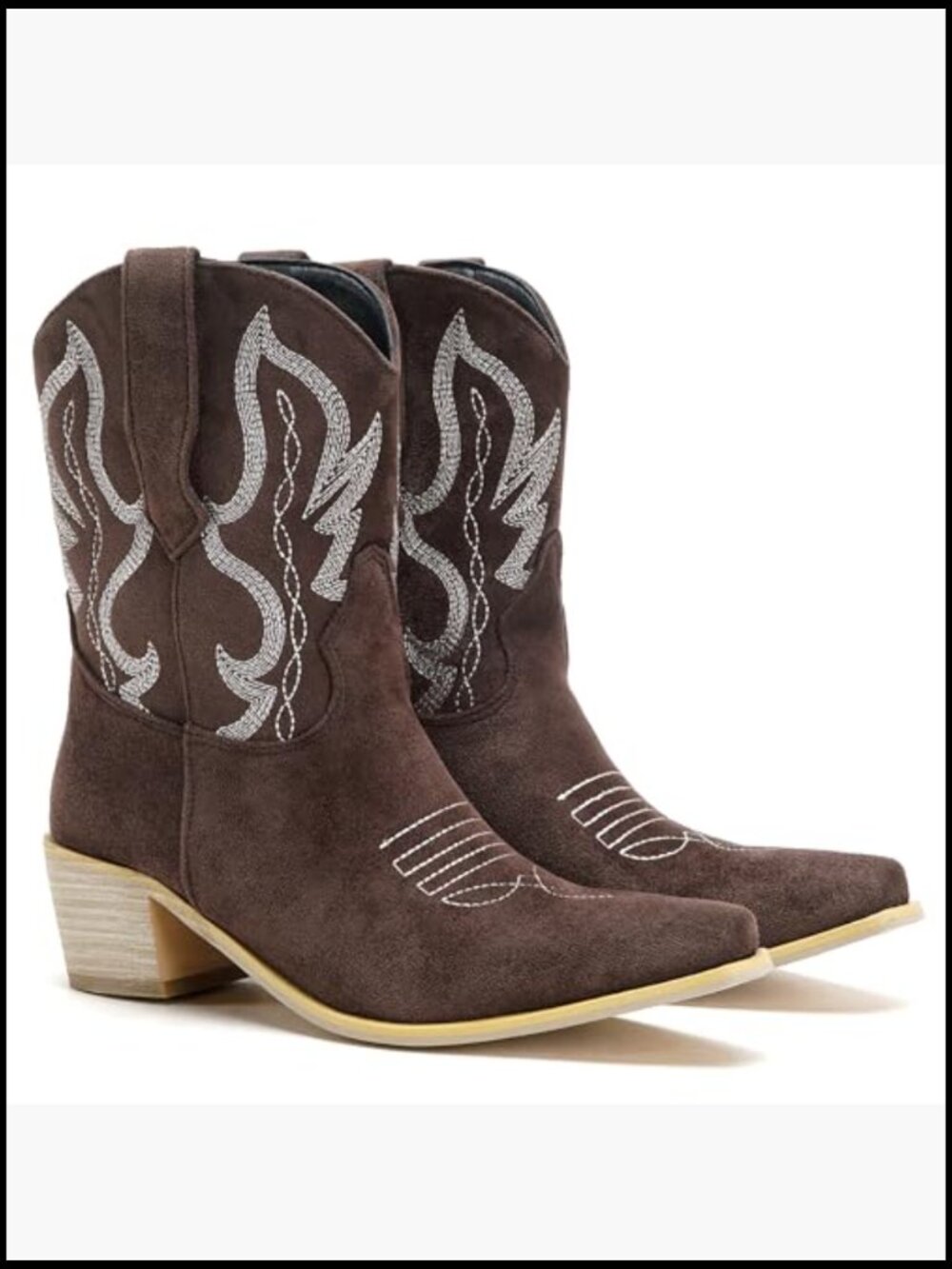 Pointed Toe Ankle Boots Embroidered Western Cowboy Booties Pull On Block Heel - Picture 7 of 7